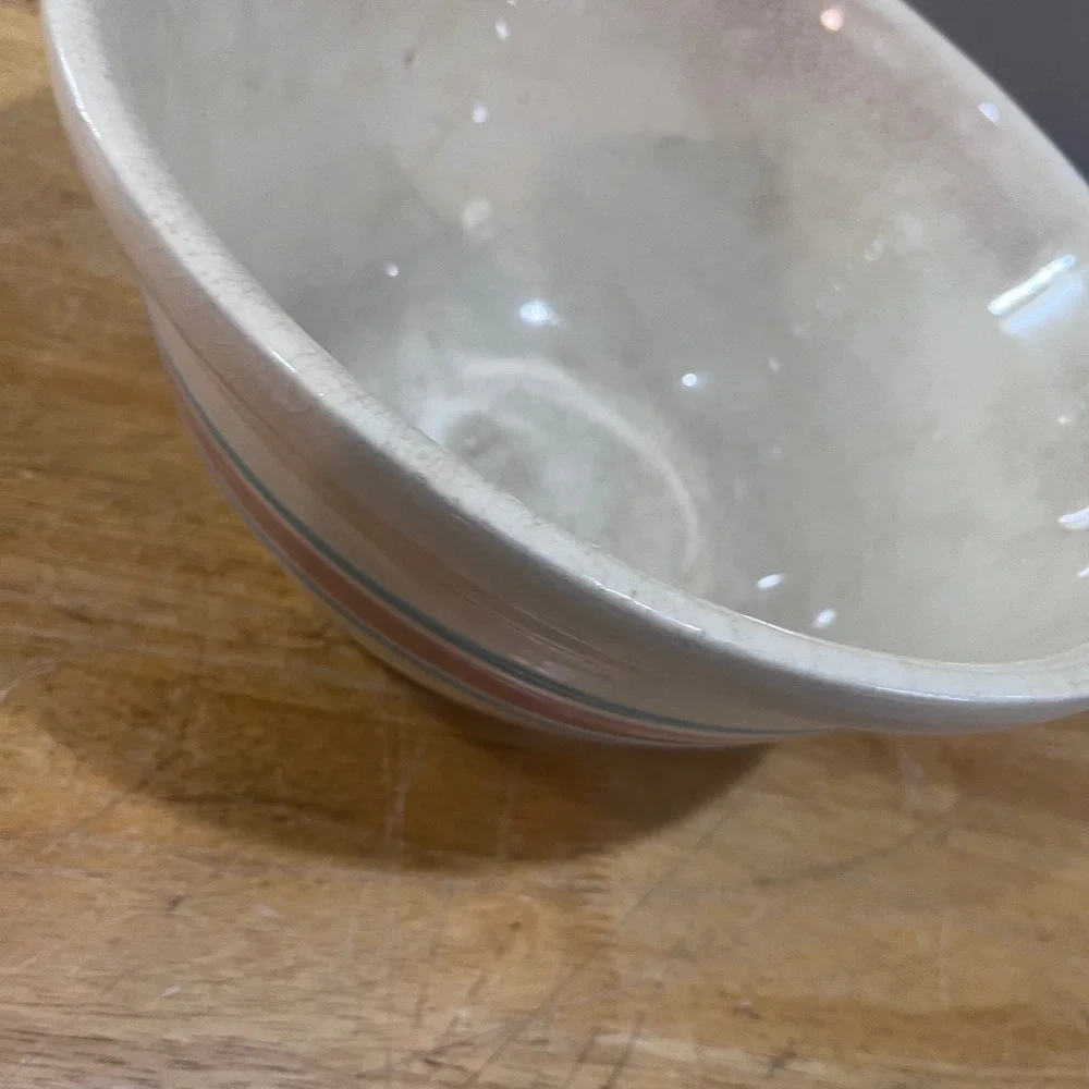 Vtg McCoy Oven Ware #12 Large Stoneware‎ Mixing Bowl Pink Blue Stripe Farmhouse
